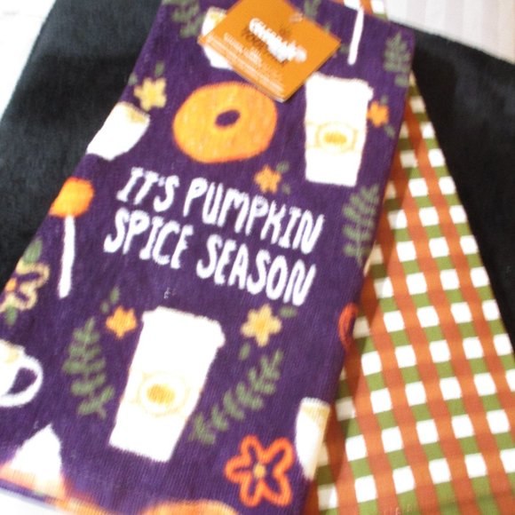 Set of Two Fall Pumpkin Spice Cotton Kitchen Towels - Picture 1 of 1
